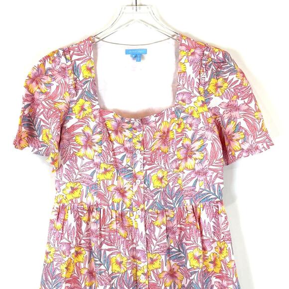 Draper James Fit & Flare Floral Mini 100% Linen Dress Women 6 Cottage Boho Party - Picture 2 of 8